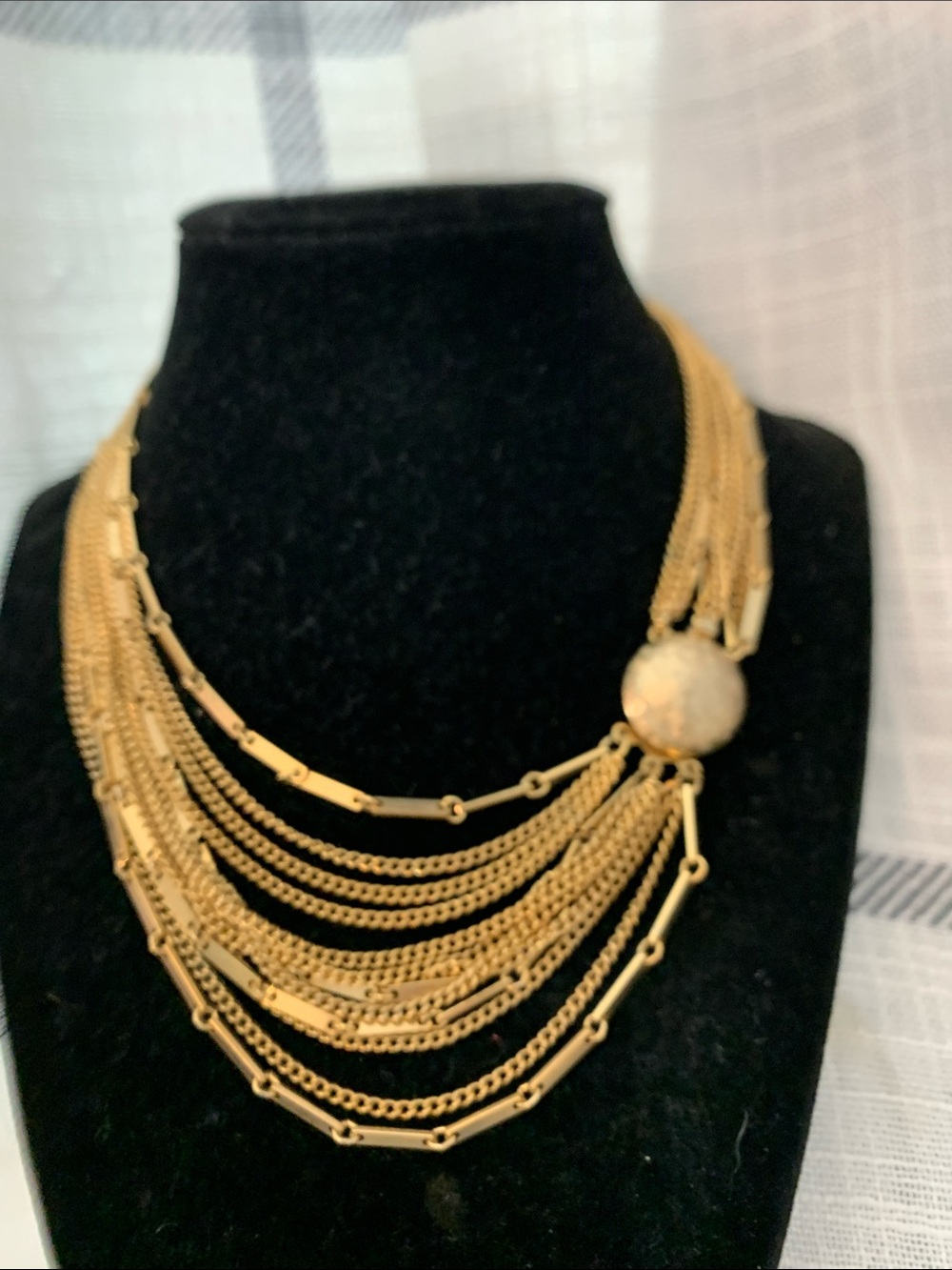 Vintage Multi-Strand Gold Chain Bib  Statement Necklace
